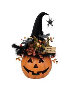 Halloween Kürbis Mit Hexenhut & LED Beleuchtung 56cm