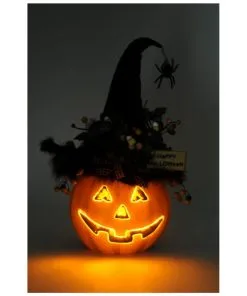 Halloween Kürbis Mit Hexenhut & LED Beleuchtung 56cm -Halloween beleuchteter halloween kuerbis mit elegantem hexenhut light up halloween pumpkin with witch hat 54761 04