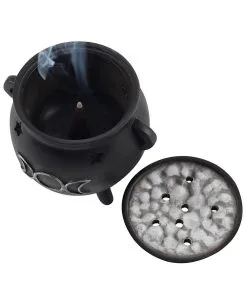 Hexenkessel Mit Dreifach-Mond Räucherkegel Halter -Halloween hexenkessel mit triple moon raeucherkegel halter triple moon witch cauldron incense cone holder gothic deco 50699 03