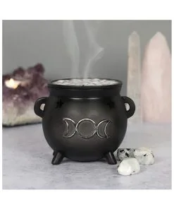 Hexenkessel Mit Dreifach-Mond Räucherkegel Halter -Halloween hexenkessel mit triple moon raeucherkegel halter triple moon witch cauldron incense cone holder gothic deco 50699 04