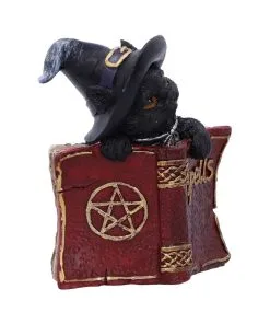 Schwarzes Hexenkätzchen Mit Rotem Zauberbuch 8,2cm -Halloween schwarze hexenkatze mit rotem zauberbuch black witchs cat familiar with red grimoire gothic deko und figuren 52417 3