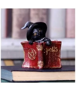 Schwarzes Hexenkätzchen Mit Rotem Zauberbuch 8,2cm -Halloween schwarze hexenkatze mit rotem zauberbuch black witchs cat familiar with red grimoire gothic deko und figuren 52417 6