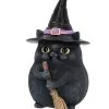 Schwarze Katze Mit Besen & Hexenhut -Halloween schwarze katze mit hexenhut black cat with witch hat and broom gothic figur geschenkartikel 39255 01