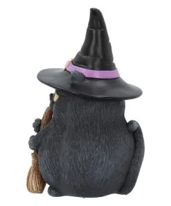 Schwarze Katze Mit Besen & Hexenhut -Halloween schwarze katze mit hexenhut black cat with witch hat and broom gothic figur geschenkartikel 39255 03