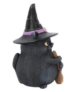 Schwarze Katze Mit Besen & Hexenhut -Halloween schwarze katze mit hexenhut black cat with witch hat and broom gothic figur geschenkartikel 39255 06