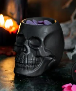 Schwarzer Totenschädel Duftöl Teelichthalter -Halloween schwarzer totenkopf duftoel teelichthalter schwarzer totenschaedel duftoel halter black skull oil burner tealight holder 50821 04