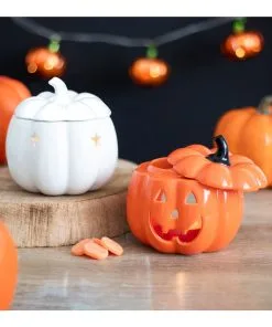 Weiße Halloween Kürbis Duftlampe 11 Weiße Halloween Kürbis Duftlampe -Halloween weisse jack o lantern kuerbis duftlampe white jack o lantern pumpkin oil burner halloween tischdeko 53767 05